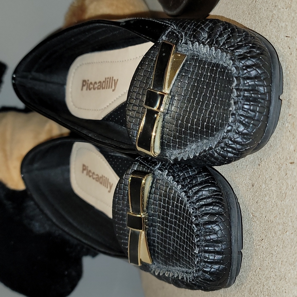 Women's Black Loafers with Gold Accent